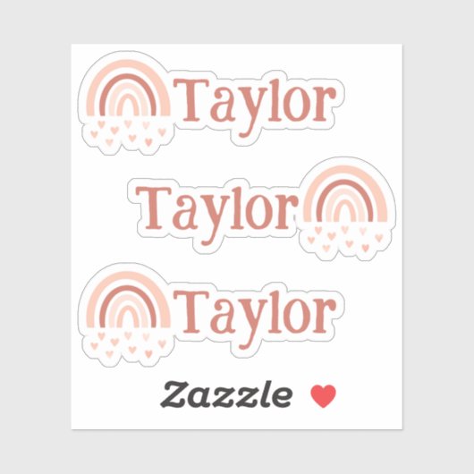 Boho Rainbow Hearts Nom Stickers Vinyl - Set de 3 (Feuille)