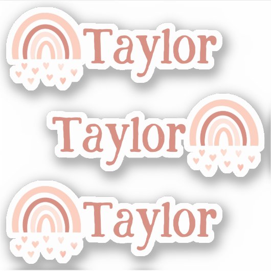 Boho Rainbow Hearts Nom Stickers Vinyl - Set de 3 (Devant)