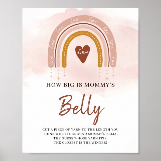Boho Rainbow Hoe groot is het Belly Game Sign van  Poster (Voorkant)