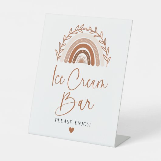 Boho Rainbow Ice Cream Bar Sign, Aardbeien Reclamebord Met Voetstuk (Voorkant)