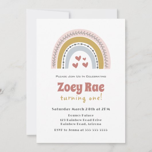 Boho Rainbow Invitation d'anniversaire (Devant)