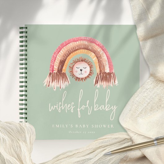 Boho Rainbow Lion Sage Baby shower livre d'hôtes