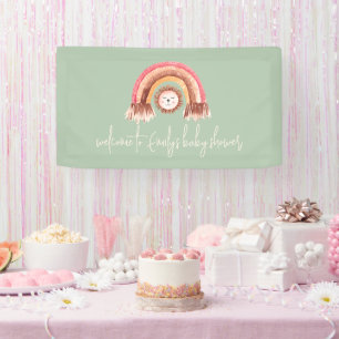 Boho Rainbow Lion Sage Welkom in Baby shower Spandoek