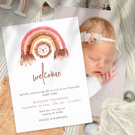Boho Rainbow Lion Welkom Baby Aankondiging