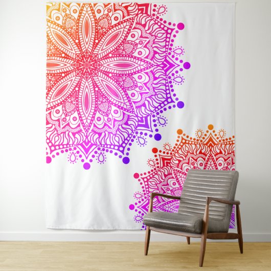 Boho Rainbow Mandala Tapestry Wandkleed (In situ)