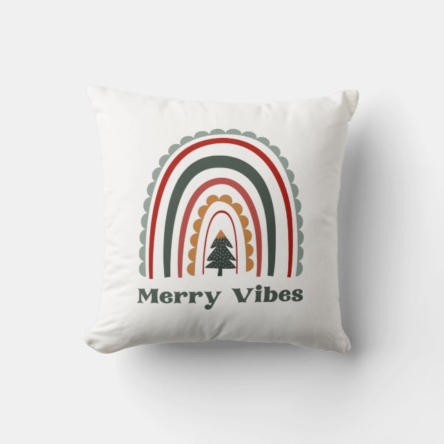 Boho Rainbow Merry Vibes Retro Kerstmis Kussen (Voorkant)