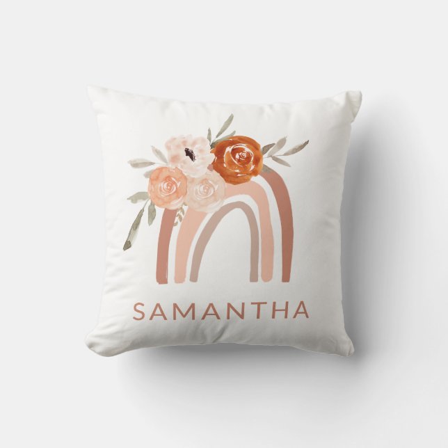 Boho Rainbow met Flowers | Neutrale kleur Kussen (Voorkant)