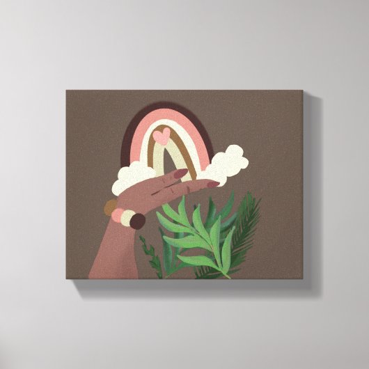 Boho Rainbow Natural Plant Lovers Canvas Print (Voorkant)