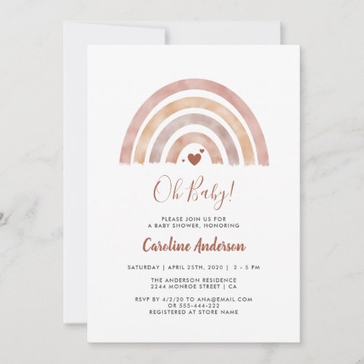 Boho Rainbow Neutral Baby shower Invitation Kaart (Voorkant)