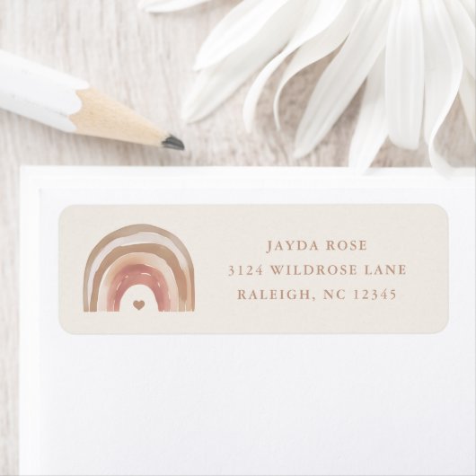 Boho Rainbow Neutral Baby shower Retouradres Etiket (Insitu)