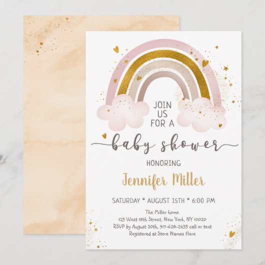 Boho Rainbow Neutral Gold Baby shower Kaart (Voorkant / Achterkant)