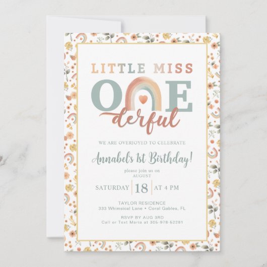 Boho Rainbow Onederday 1st Birthday Invitation - E (Devant)