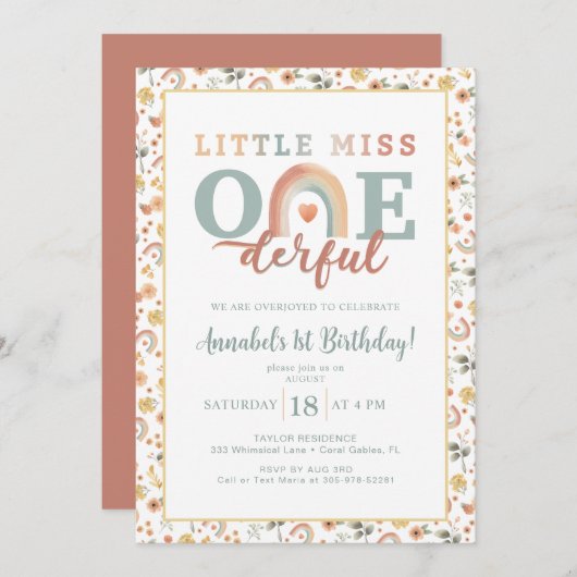 Boho Rainbow Onederday 1st Birthday Invitation - E (Devant / Derrière)