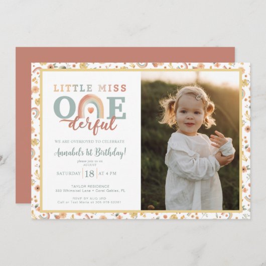 Boho Rainbow Onederful Photo Invitation - Terme 1 (Devant / Derrière)