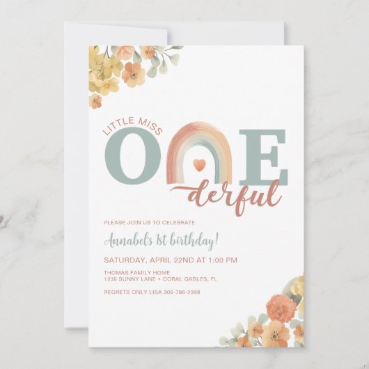 Boho Rainbow Onederful verjaardagsuitnodiging - 1e Kaart (Voorkant)