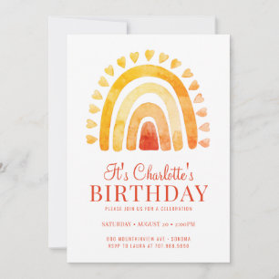 Boho Rainbow Oranje Gold Kind Birthday Party Kaart
