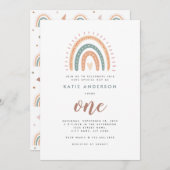 Boho Rainbow Pastel First Birthday Uitnodiging (Voorkant / Achterkant)