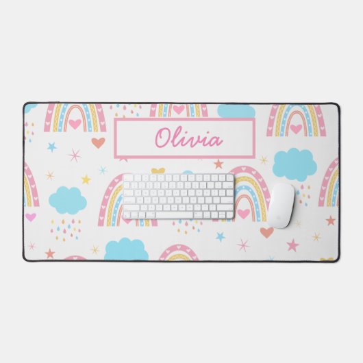 Boho rainbow pattern with clouds Personalized Bureaumat (Keyboard & Muis)
