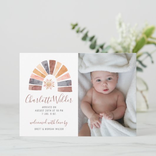 Boho Rainbow Photo Baby shower Invitation (Debout devant)