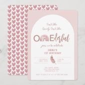 Boho Rainbow Pink Arch Onederful Birthday Kaart (Voorkant / Achterkant)