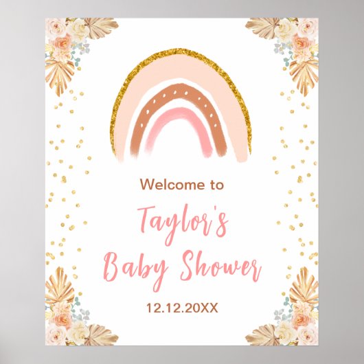 Boho Rainbow Pink Baby shower Welkom Poster (Voorkant)