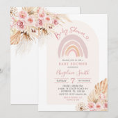 Boho Rainbow Pink Floral Baby shower Kaart (Voorkant / Achterkant)