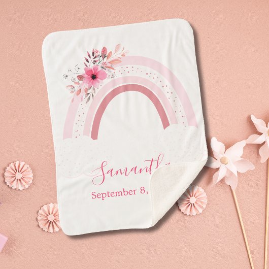 Boho Rainbow Pink Floral Sherpa Baby Deken