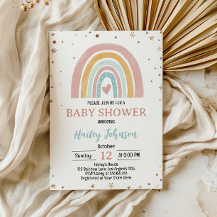 Boho Rainbow Pink Girl Baby shower Kaart