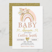 Boho Rainbow Pink Gold Baby shower Invitation (Devant / Derrière)
