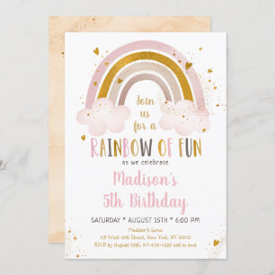 Boho Rainbow Pink Gold Birthday Kaart