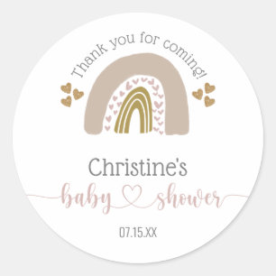 Boho Rainbow Pink Heart Baby Girl Shower Ronde Sticker