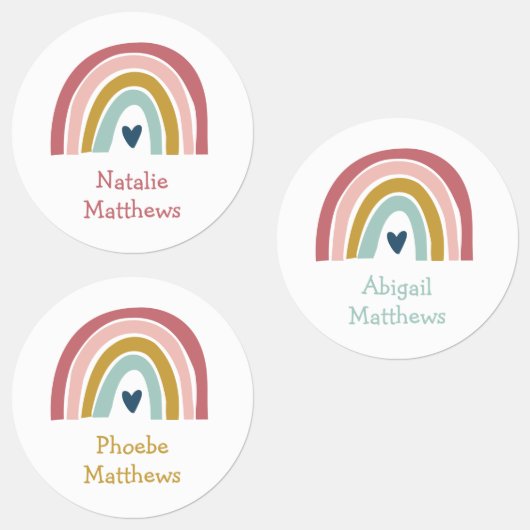 Boho Rainbow Pink Navy Mustard Naam Waterdicht Labels (Groep)