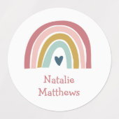Boho Rainbow Pink Navy Mustard Naam Waterdicht Labels (Design 1)