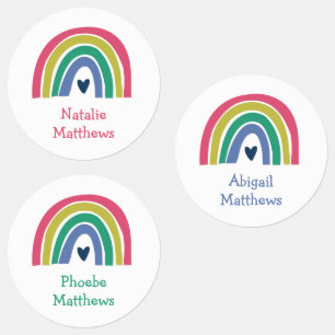 Boho Rainbow Pink Navy Mustard Naam Waterdicht Labels