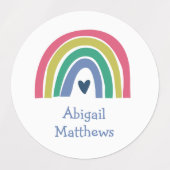 Boho Rainbow Pink Navy Mustard Naam Waterdicht Labels (Design 2)