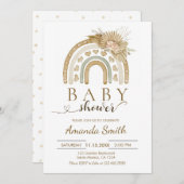 Boho Rainbow Pink Pampas gras Baby shower Kaart (Voorkant / Achterkant)