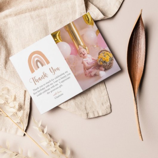 Boho Rainbow Pink Pastel eerste verjaardag Bedankkaart