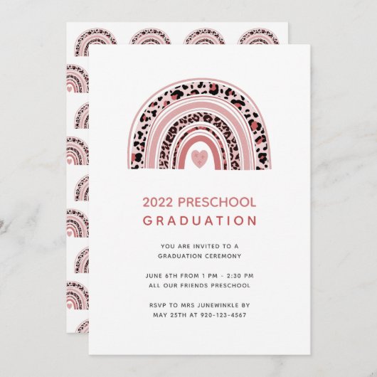 Boho Rainbow Preschool Invitation à la graduation (Devant / Derrière)