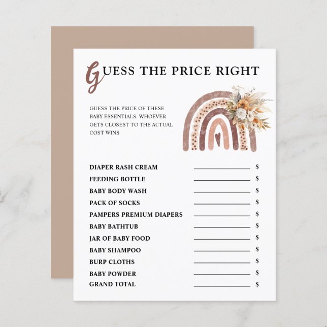 Boho Rainbow | Raad het juiste Baby shower van de  (Voorkant / Achterkant)