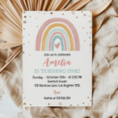 Boho Rainbow rose 1er anniversaire Invitation