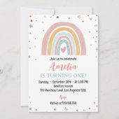 Boho Rainbow rose 1er anniversaire Invitation (Devant)
