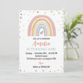 Boho Rainbow rose 1er anniversaire Invitation (Debout devant)