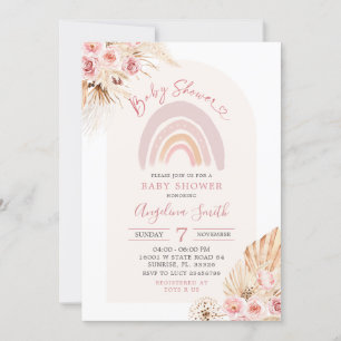 Boho Rainbow Rose Floral Baby shower Invitation