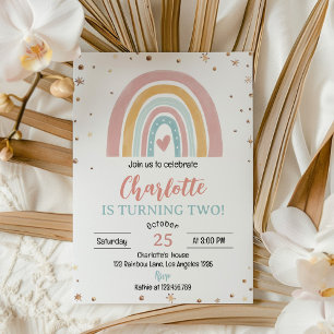 Boho Rainbow Rose Girl Invitation Anniversaire