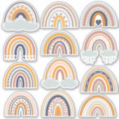 Boho Rainbow Rustic Scrapbook 12 Jolies Stickers (Devant)