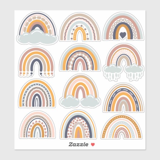 Boho Rainbow Rustic Scrapbook 12 Jolies Stickers (Feuille)