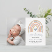 Boho Rainbow Silver Boy Fotoaankondiging Folie Uitnodiging (Staand Voorkant)