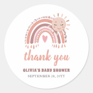 Boho Rainbow & Sun Baby shower Hartelijk dank Ronde Sticker