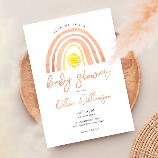 Boho Rainbow Sun Baby shower Kaart