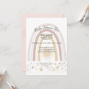 Boho Rainbow Sunshine Pink Mustard Gold Stars Girl Kaart